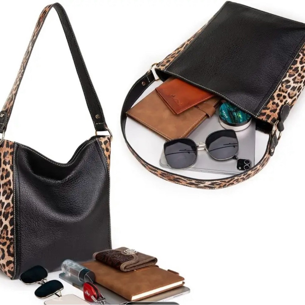 Gently used Montana West hobo bag black and leopard print